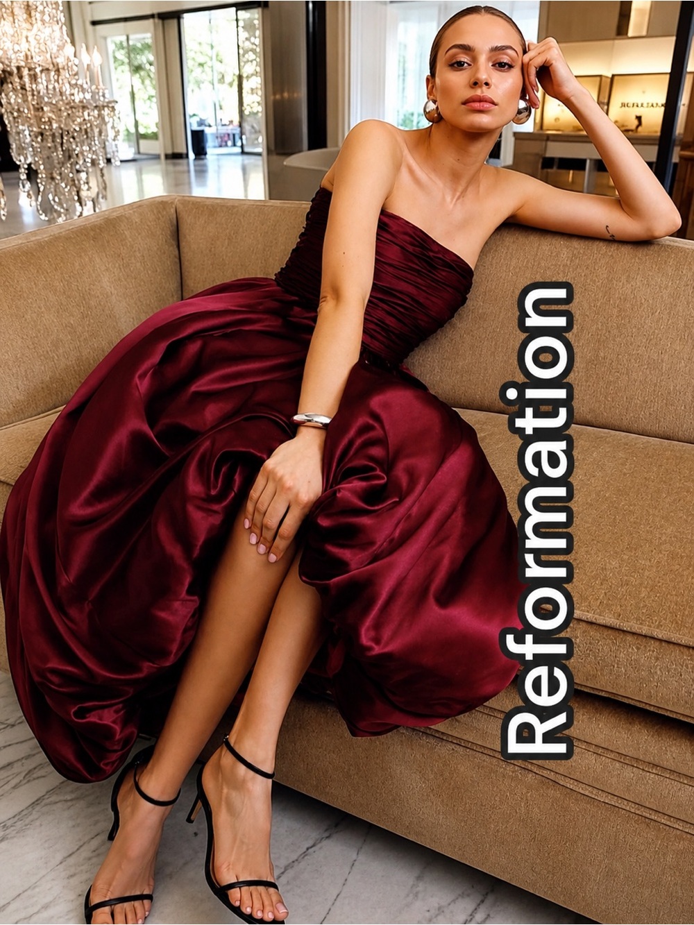 Reformation Elspeth Burgundy Strapless Dress, Size 00 - Picture 1 of 11